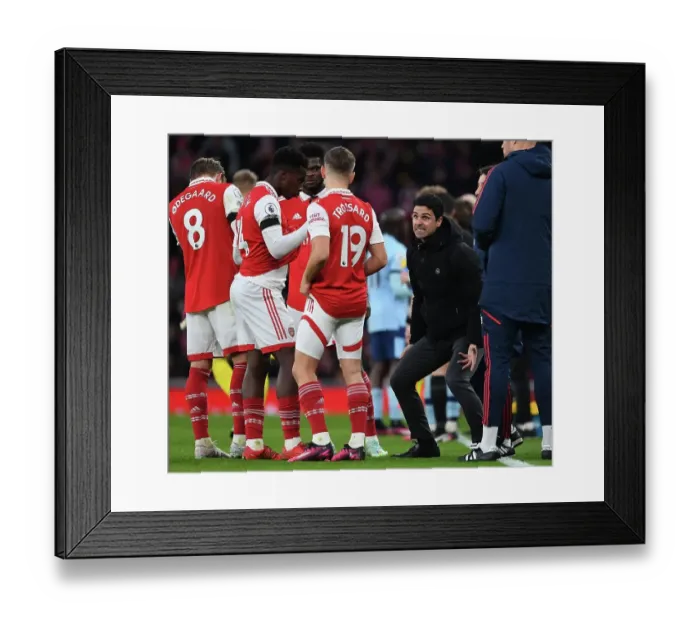 Framed Print : Arsenal Manager Mikel Arteta Rallies Team During Arsenal vs Brentford Premier League Clash at Emirates Stadium