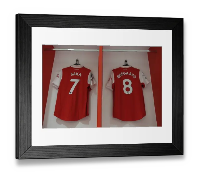 Framed Print : Arsenal FC: Saka and Odegaard Gear Up in Emirates Changing Room Ahead of Arsenal v Brentford Match (2022-23)