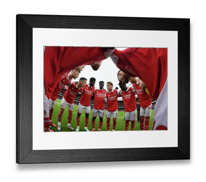 Framed Print : Arsenal FC vs. Brentford FC: Pre-Match Huddle, Premier League 2022-23, Emirates Stadium