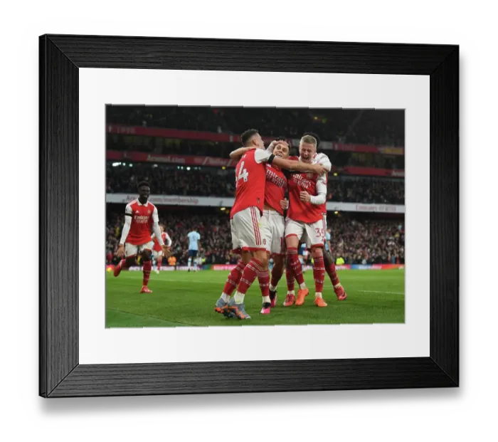 Framed Print : Arsenal's Xhaka, Zinchenko and Trossard: Celebrating a Goal Against Brentford (2022-23) Framed Print : Arsenal's Xhaka, Zinchenko and Trossard: Celebrating a Goal Against Brentford (2022-23)