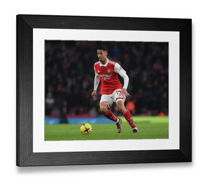 Framed Print : Arsenal's William Saliba Faces Manchester City in the Premier League
