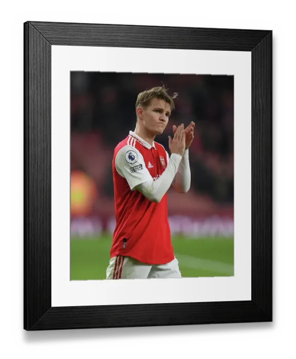 Framed Print : Martin Odegaard's Euphoric Moment: Arsenal's Victory Over Manchester City, Premier League 2022-23