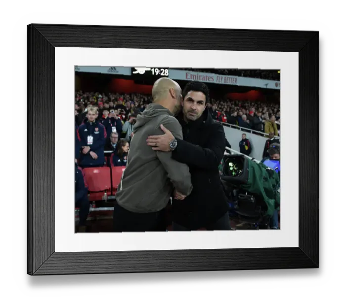 Framed Print : Arsenal's Mikel Arteta and Manchester City's Pep Guardiola Pre-Match Handshake - Premier League 2022-23