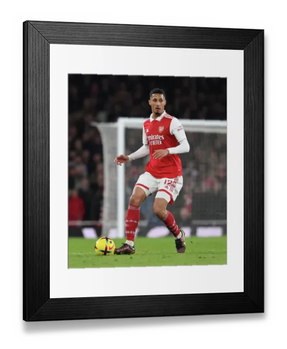 Framed Print : William Saliba's Intense Showdown: Arsenal vs. Manchester City in the Premier League