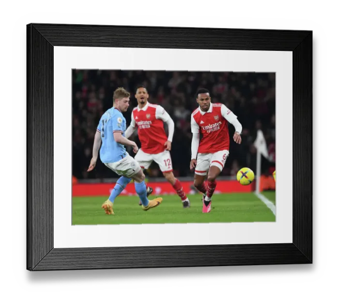 Framed Print : Gabriel vs. De Bruyne: Battle at the Emirates - Arsenal vs. Manchester City, Premier League 2022-23
