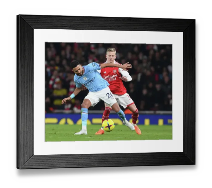 Framed Print : Arsenal vs Manchester City: Clash Between Zinchenko and Mahrez at the Emirates Stadium
