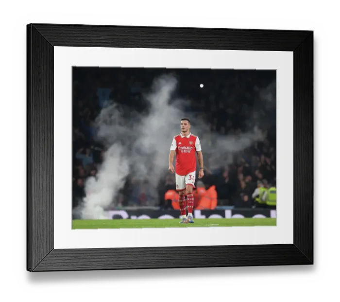 Framed Print : Granit Xhaka: Arsenal's Midfield Maestro in Action Against Manchester City, Premier League 2022-23 Framed Print : Granit Xhaka: Arsenal's Midfield Maestro in Action Against Manchester City, Premier League 2022-23