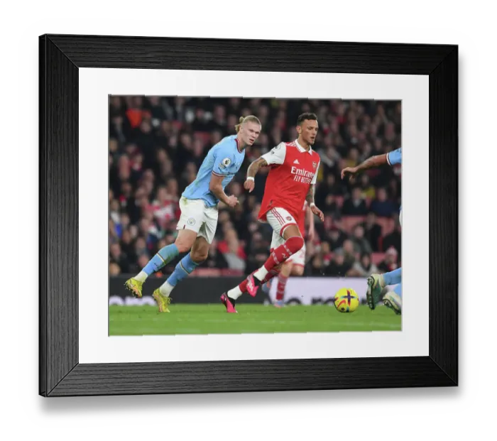 Framed Print : Battle of the Titans: Haaland vs. White - Arsenal vs. Manchester City's Epic Clash in the Premier League Framed Print : Battle of the Titans: Haaland vs. White - Arsenal vs. Manchester City's Epic Clash in the Premier League