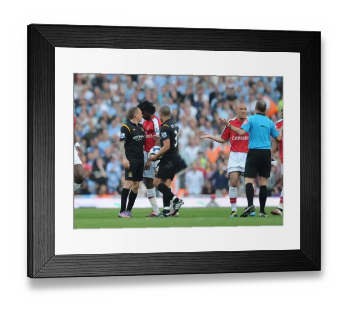 Framed Print : Alex Song (Arsenal) clashes with Craig Bellemy (Man City). Arsenal 0: 0 Manchester City
