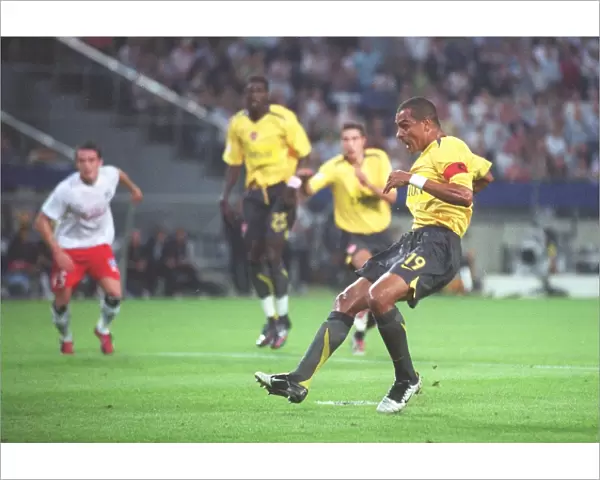 Gilberto shoots past substitute goalkeeper Stefan Wachter to score the 1st Arsenal goal