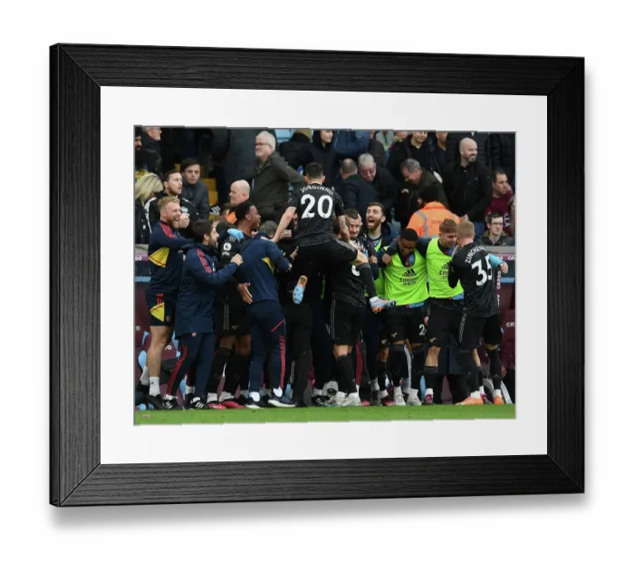 Framed Print : Arsenal's Euphoric Moment: Celebrating a 4-Goal Lead Against Aston Villa (Aston Villa v Arsenal 2022-23) Framed Print : Arsenal's Euphoric Moment: Celebrating a 4-Goal Lead Against Aston Villa (Aston Villa v Arsenal 2022-23)
