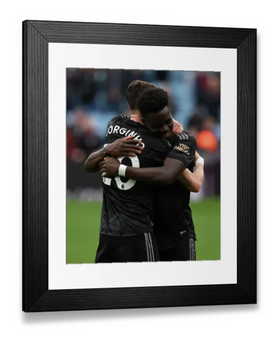 Framed Print : Arsenal's Bukayo Saka and Jorginho Celebrate Victory Over Aston Villa in Premier League Clash (2022-23) Framed Print : Arsenal's Bukayo Saka and Jorginho Celebrate Victory Over Aston Villa in Premier League Clash (2022-23)