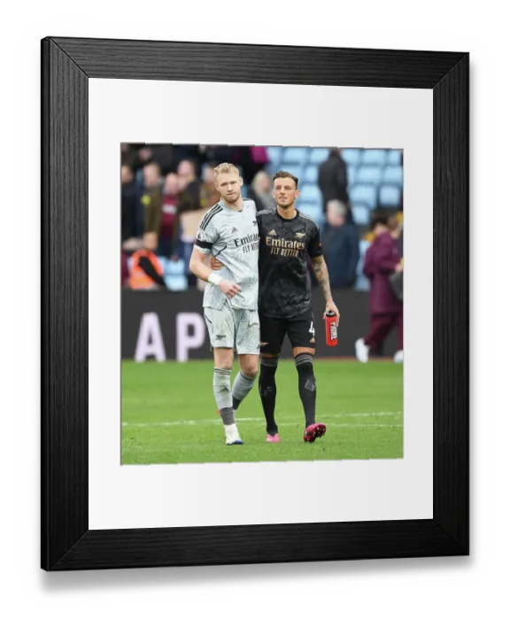 Framed Print : Arsenal's Ramsdale and White Celebrate Victory over Aston Villa in Premier League Clash (2022-23)