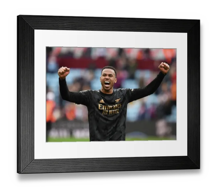 Framed Print : Gabriel's Celebration: Arsenal's Victory at Aston Villa (2022-23)