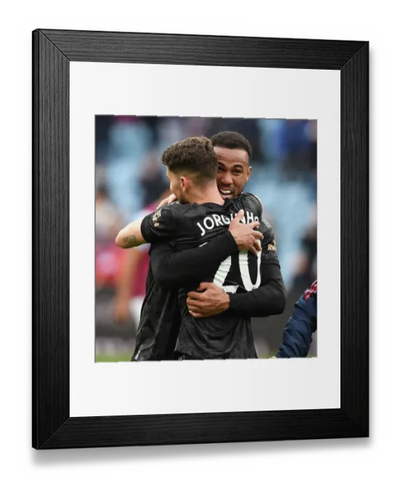 Framed Print : Arsenal's Hard-Fought Victory: Gabriel and Jorginho Celebrate at Villa Park Framed Print : Arsenal's Hard-Fought Victory: Gabriel and Jorginho Celebrate at Villa Park