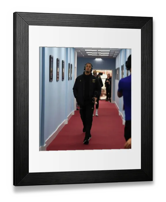 Framed Print : William Saliba's Arsenal Pre-Match Preparation at Aston Villa's Villa Park (Aston Villa vs Arsenal, Premier League 2022-23)