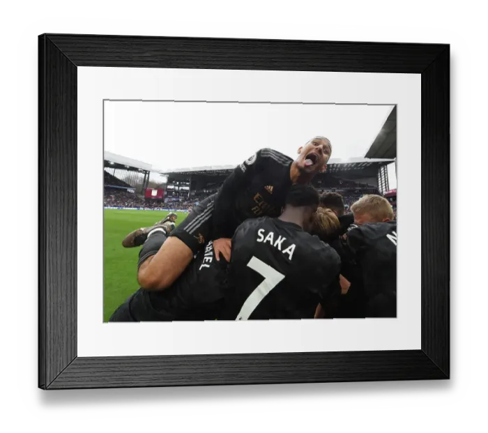 Framed Print : Saliba's Fortune: Arsenal's Third Goal in Aston Villa Rivalry (2022-23)