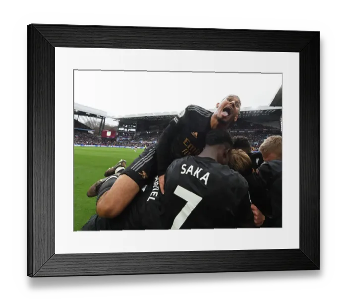Framed Print : Saliba's Fortune: Arsenal's Third Goal Against Aston Villa (2022-23) - An Own Goal by Martinez