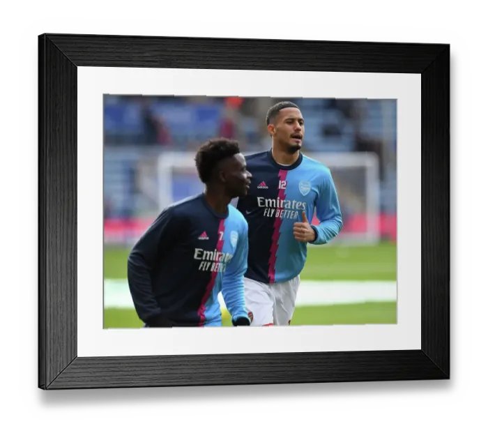 Framed Print : Arsenal's William Saliba Warms Up Ahead of Leicester City Clash - Premier League 2022-23 Framed Print : Arsenal's William Saliba Warms Up Ahead of Leicester City Clash - Premier League 2022-23