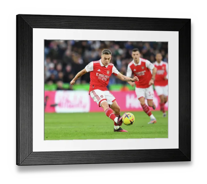Framed Print : Arsenal's Leandro Trossard Faces Off Against Leicester City in Premier League Clash Framed Print : Arsenal's Leandro Trossard Faces Off Against Leicester City in Premier League Clash