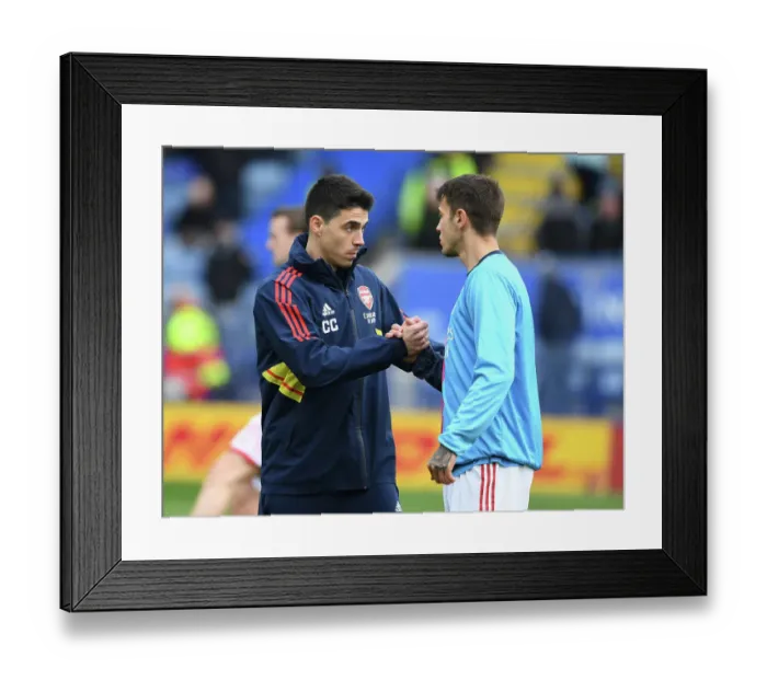 Framed Print : Arsenal Coaches Carlos Cuesta and Jakub Kiwior Prepare for Leicester City Clash in Premier League Framed Print : Arsenal Coaches Carlos Cuesta and Jakub Kiwior Prepare for Leicester City Clash in Premier League