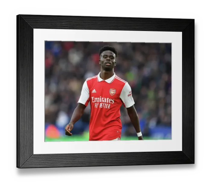 Framed Print : Bukayo Saka in Action: Leicester City vs. Arsenal, Premier League 2022-23