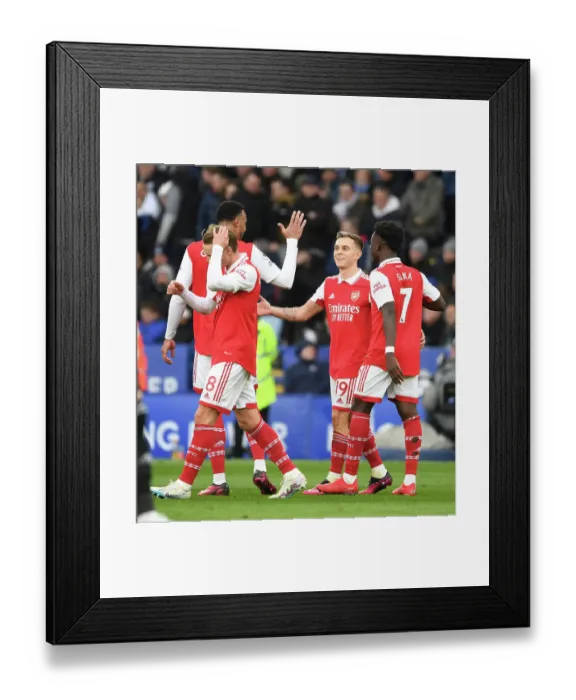 Framed Print : Arsenal's Gabriel, Trossard, and Saka in Action against Leicester City - Premier League 2022-23