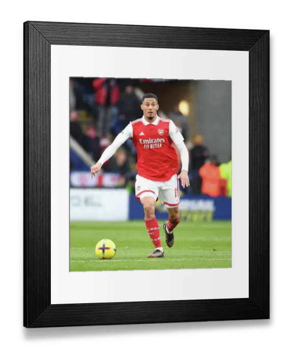 Framed Print : William Saliba's Premier League Debut: Arsenal vs. Leicester City, 2022-23 - Arsenal's Young Defender Shines at The King Power Stadium