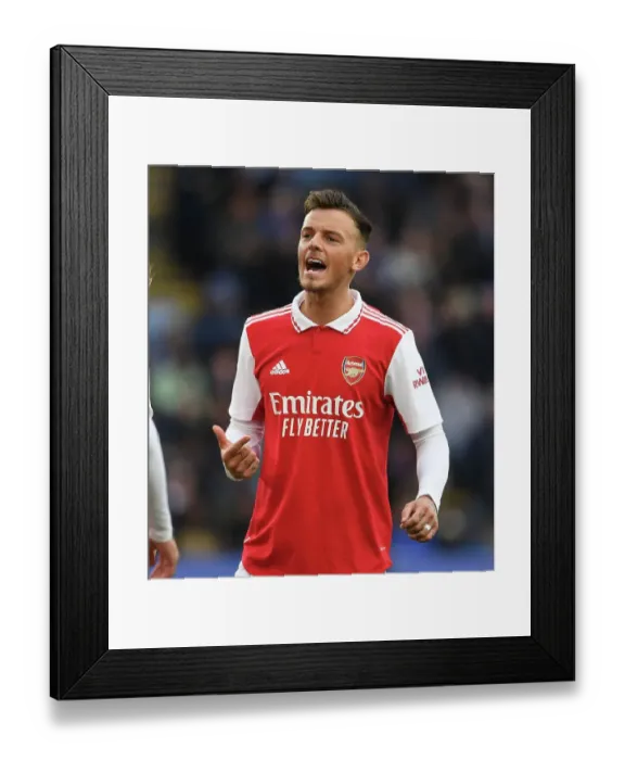 Framed Print : Ben White's Firm Stand: Arsenal vs. Leicester City in Premier League Battle