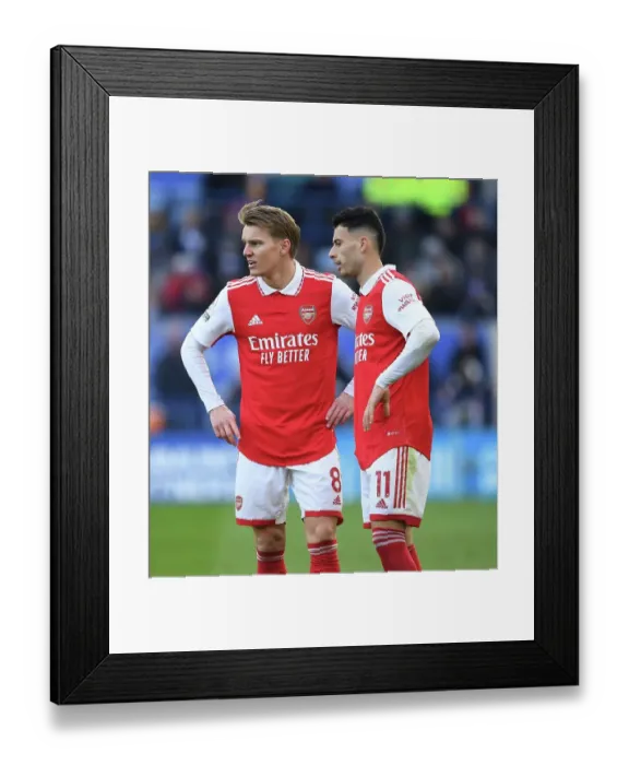 Framed Print : Martin Odegaard and Gabriel Martinelli in Action: Leicester City vs Arsenal, Premier League 2022-23