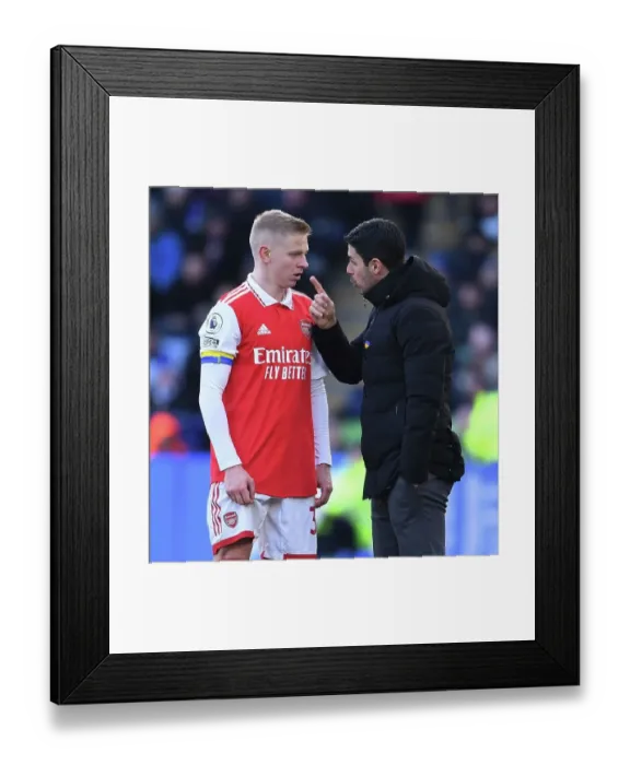 Framed Print : Arsenal's Arteta Consults New Signing Zinchenko on the Sidelines during Leicester Match, 2022-23 Premier League Framed Print : Arsenal's Arteta Consults New Signing Zinchenko on the Sidelines during Leicester Match, 2022-23 Premier League