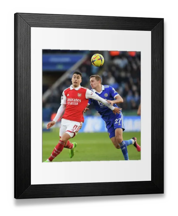 Framed Print : Martinelli's Magic: Outmaneuvering Castagne, Key Moment in Arsenal's Leicester Victory, 2022-23 Premier League
