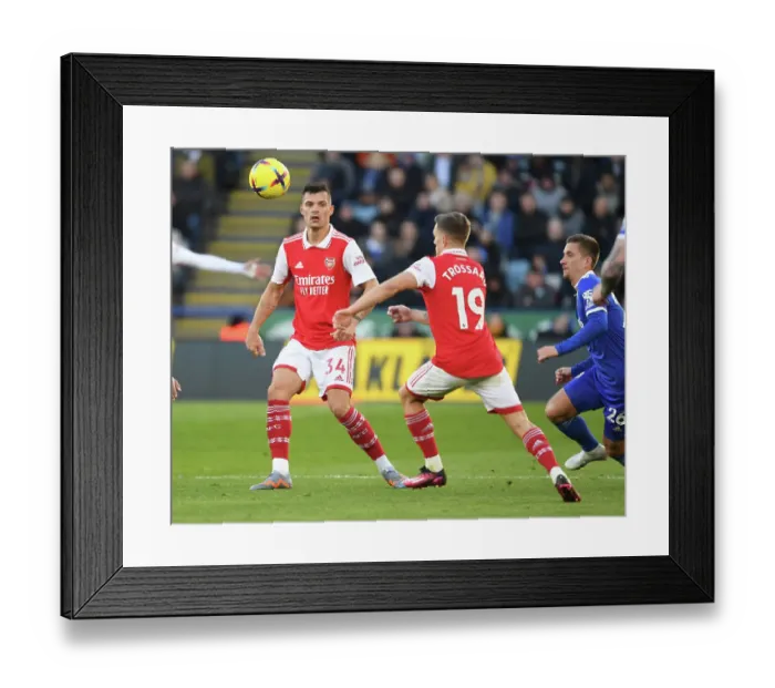 Framed Print : Xhaka and Trossard Clash in Leicester City vs Arsenal Premier League Showdown Framed Print : Xhaka and Trossard Clash in Leicester City vs Arsenal Premier League Showdown