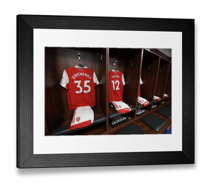 Framed Print : Arsenal: Zinchenko's Absence in Arsenal Changing Room before Leicester Clash (Leicester City vs Arsenal, 2022-23)