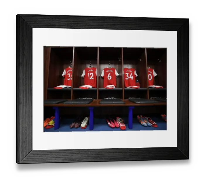 Framed Print : Arsenal Players Shirts in the Changing Room Before Leicester Match, 2022-23 Framed Print : Arsenal Players Shirts in the Changing Room Before Leicester Match, 2022-23