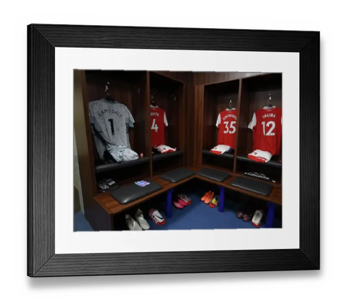 Framed Print : Arsenal Players Shirts in Leicester City Changing Room Ahead of Premier League Clash Framed Print : Arsenal Players Shirts in Leicester City Changing Room Ahead of Premier League Clash