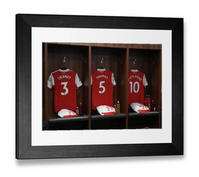 Framed Print : Arsenal FC: Pre-Match Preparation - Tierney, Partey, and Smith Rowe's Shirts in the Changing Room (Leicester City vs Arsenal, Premier League 2022-23) Framed Print : Arsenal FC: Pre-Match Preparation - Tierney, Partey, and Smith Rowe's Shirts in the Changing Room (Leicester City vs Arsenal, Premier League 2022-23)