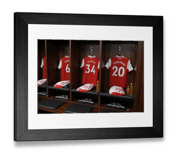 Framed Print : Arsenal's Xhaka and Jorginho Jerseys in Leicester Changing Room - Premier League Clash 2022-23 Framed Print : Arsenal's Xhaka and Jorginho Jerseys in Leicester Changing Room - Premier League Clash 2022-23