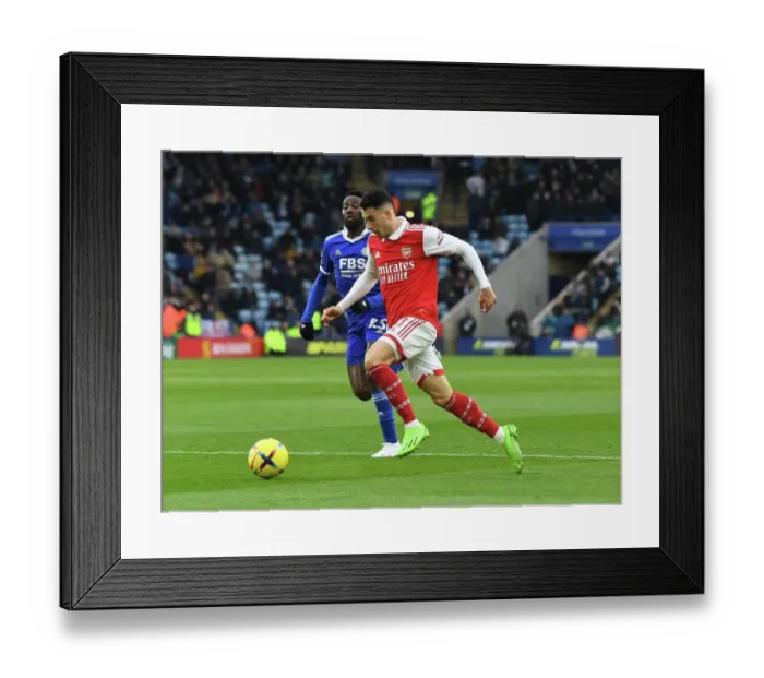 Framed Print : Gabriel Martinelli Scores the Winning Goal: Leicester City vs. Arsenal, Premier League 2022-23