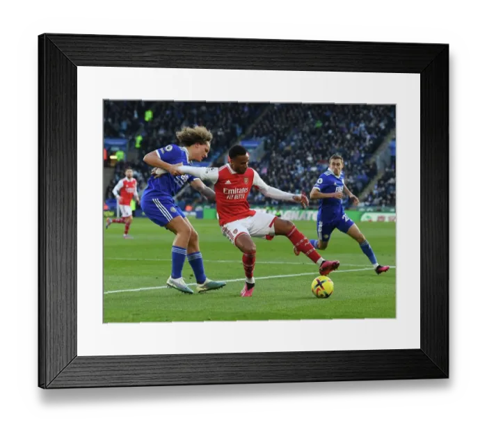 Framed Print : Gabriel vs. Faes: A Premier League Battle at The King Power Stadium - Leicester City vs. Arsenal FC, 2022-23