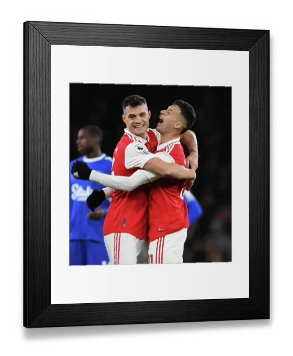 Framed Print : Martinelli and Xhaka Celebrate Arsenal's Second Goal Against Everton (2022-23) Framed Print : Martinelli and Xhaka Celebrate Arsenal's Second Goal Against Everton (2022-23)