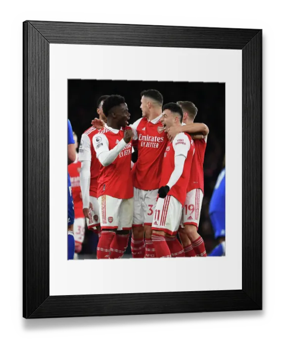 Framed Print : Martinelli's Brace: Saka and Xhaka's Emotional Celebration vs. Everton (2022-23) Framed Print : Martinelli's Brace: Saka and Xhaka's Emotional Celebration vs. Everton (2022-23)