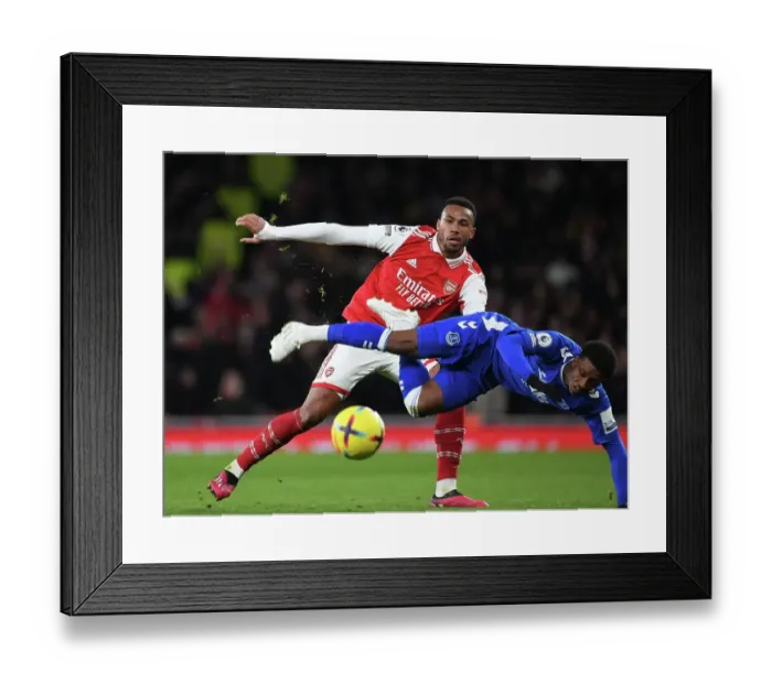 Framed Print : Arsenal vs. Everton: Gabriel vs. Demarai Gray - Intense Battle in the Premier League