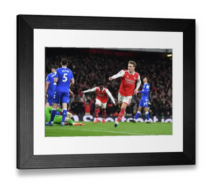 Framed Print : Martin Odegaard's Thrilling Third: Arsenal's Triumph Over Everton in the 2022-23 Premier League - The Moment Arsenal Secured Three Points