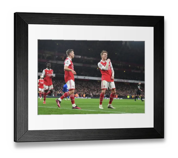 Framed Print : Martin Odegaard and Leandro Trossard Celebrate Arsenal's Third Goal vs. Everton (2022-23) Framed Print : Martin Odegaard and Leandro Trossard Celebrate Arsenal's Third Goal vs. Everton (2022-23)