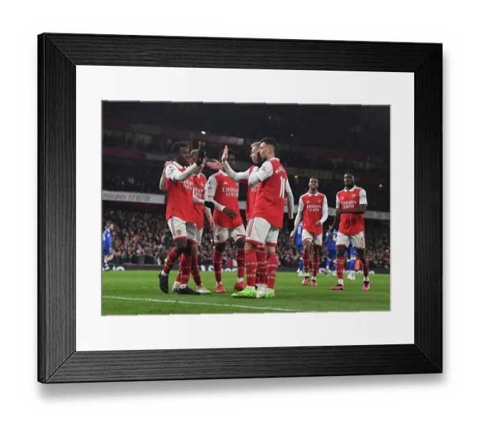 Framed Print : Arsenal's Martinelli, Nketiah, and Zinchenko Celebrate Goals Against Everton in Premier League Showdown (2022-23) Framed Print : Arsenal's Martinelli, Nketiah, and Zinchenko Celebrate Goals Against Everton in Premier League Showdown (2022-23)