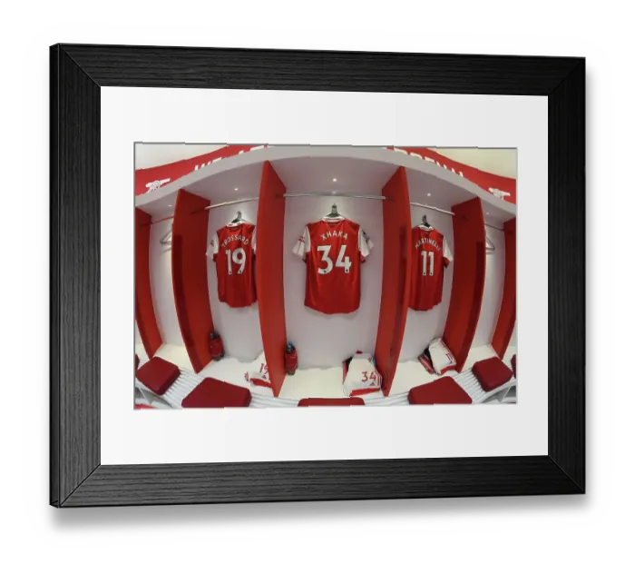 Framed Print : Arsenal FC: Pre-Match Uniforms of Torsdahl, Xhaka, and Martinelli vs. Everton FC (2022-23) Framed Print : Arsenal FC: Pre-Match Uniforms of Torsdahl, Xhaka, and Martinelli vs. Everton FC (2022-23)