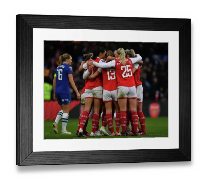 Framed Print : Arsenal Women Celebrate Third Goal Against Chelsea in FA WSL Cup Final Framed Print : Arsenal Women Celebrate Third Goal Against Chelsea in FA WSL Cup Final
