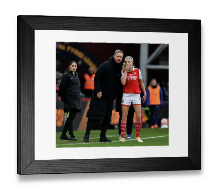 Framed Print : Arsenal Women's Coach Jonas Eidevall with Leah Williamson in FA WSL Cup Final against Chelsea