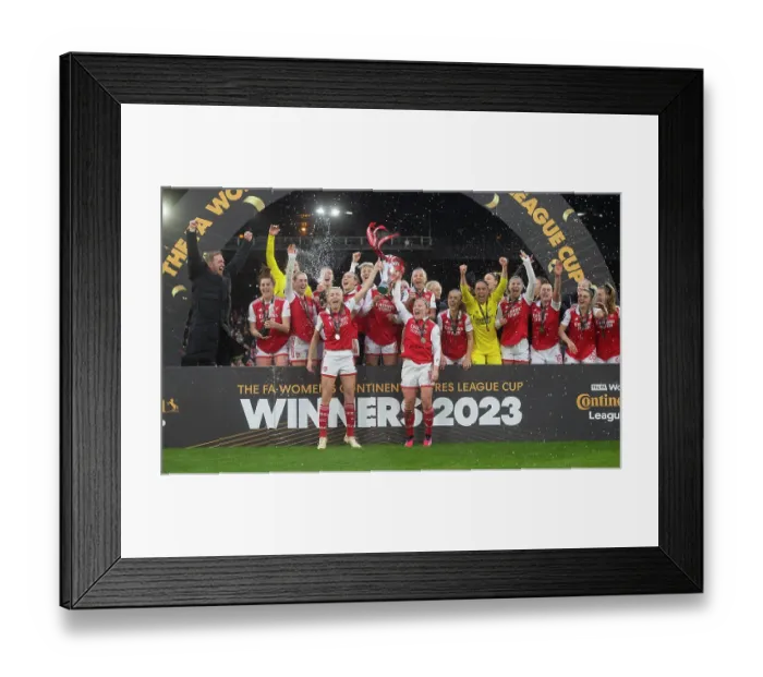 Framed Print : Arsenal Women Triumph in Conti Cup Final: Leah Williamson and Kim Little Lift the Trophy (2023)